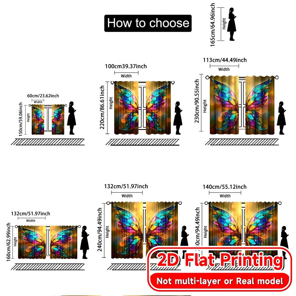 2D FLAT PRINTING 2pcs Curtains (Without Rod) Colorful Butterfly Wings Saint Patrick Is Day Festival Fashion Curtains Versatile