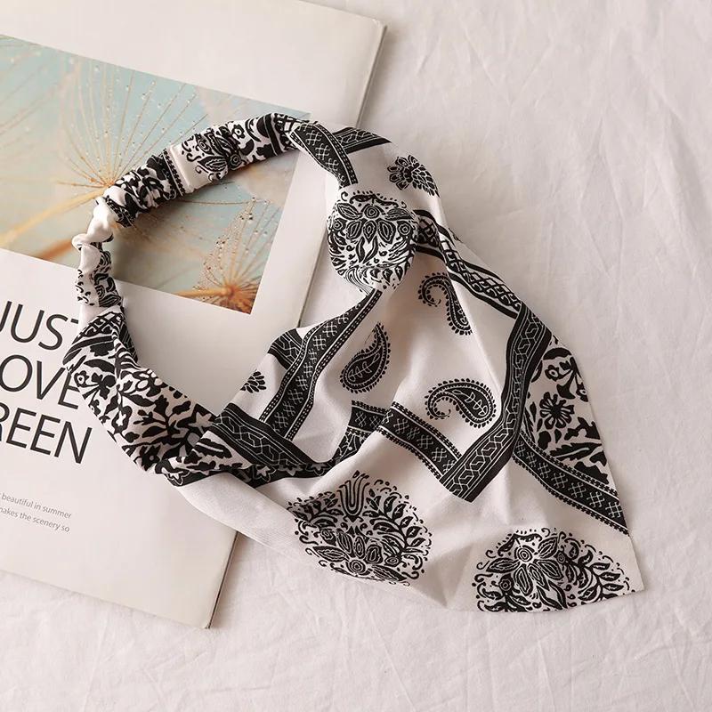Bohemia Women Bandana Hair Scarf Summer Vintage Printted Chiffon Head Scarf Elastic Hair Bands Headwear Turban Femme