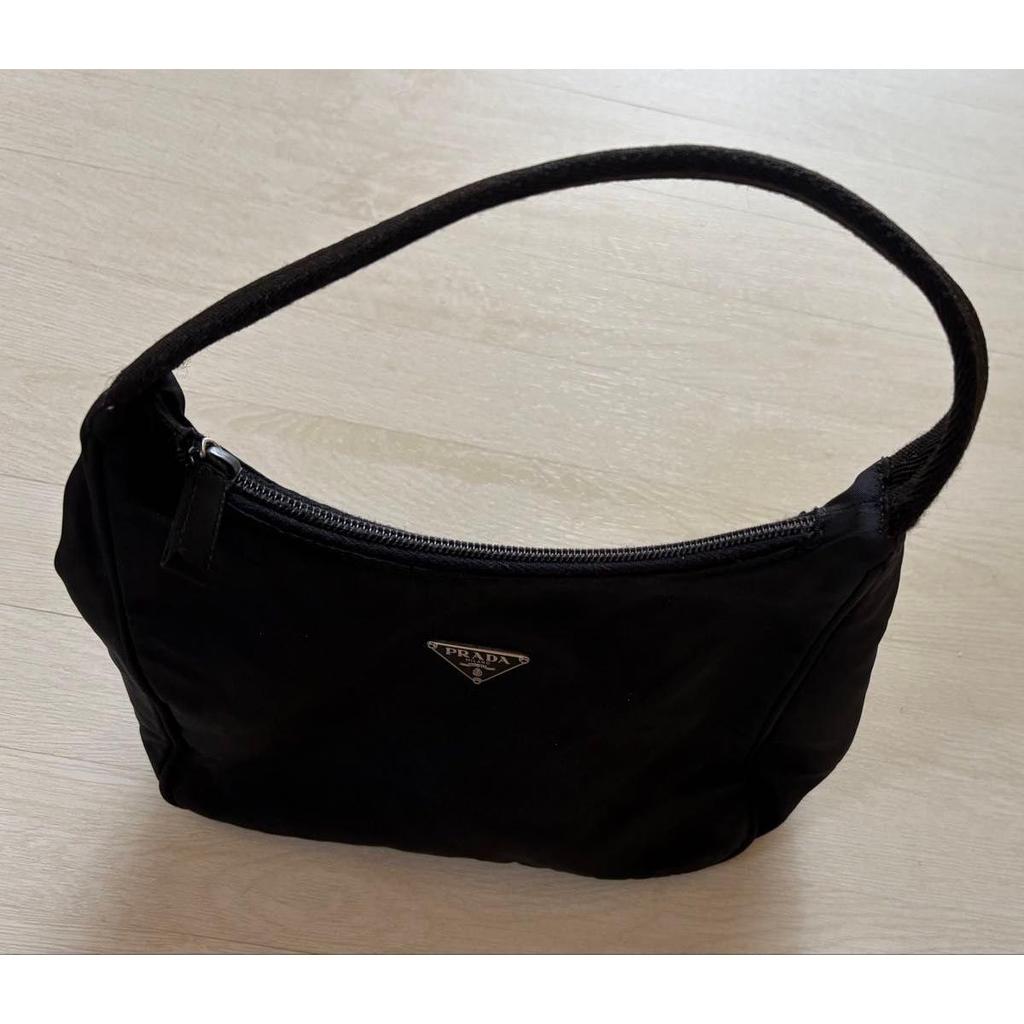 Used PRADA Accessory Pouch Mini Bag Pocono Nylon Black Triangle Logo