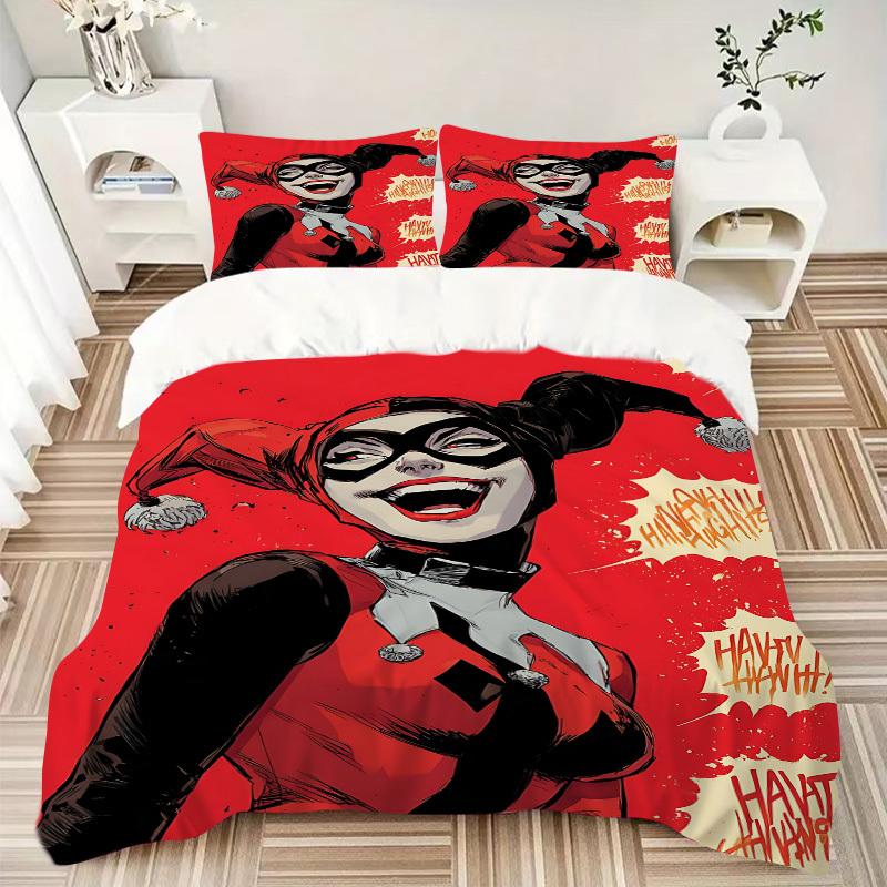 3pz Harley Quinn, Set Biancheria da Letto Clown, Copripiumino e Federe in Morbido Poliestere Lavabile in Lavatrice Stagioni tutte adatte & Arredamento Camera degli Ospiti255