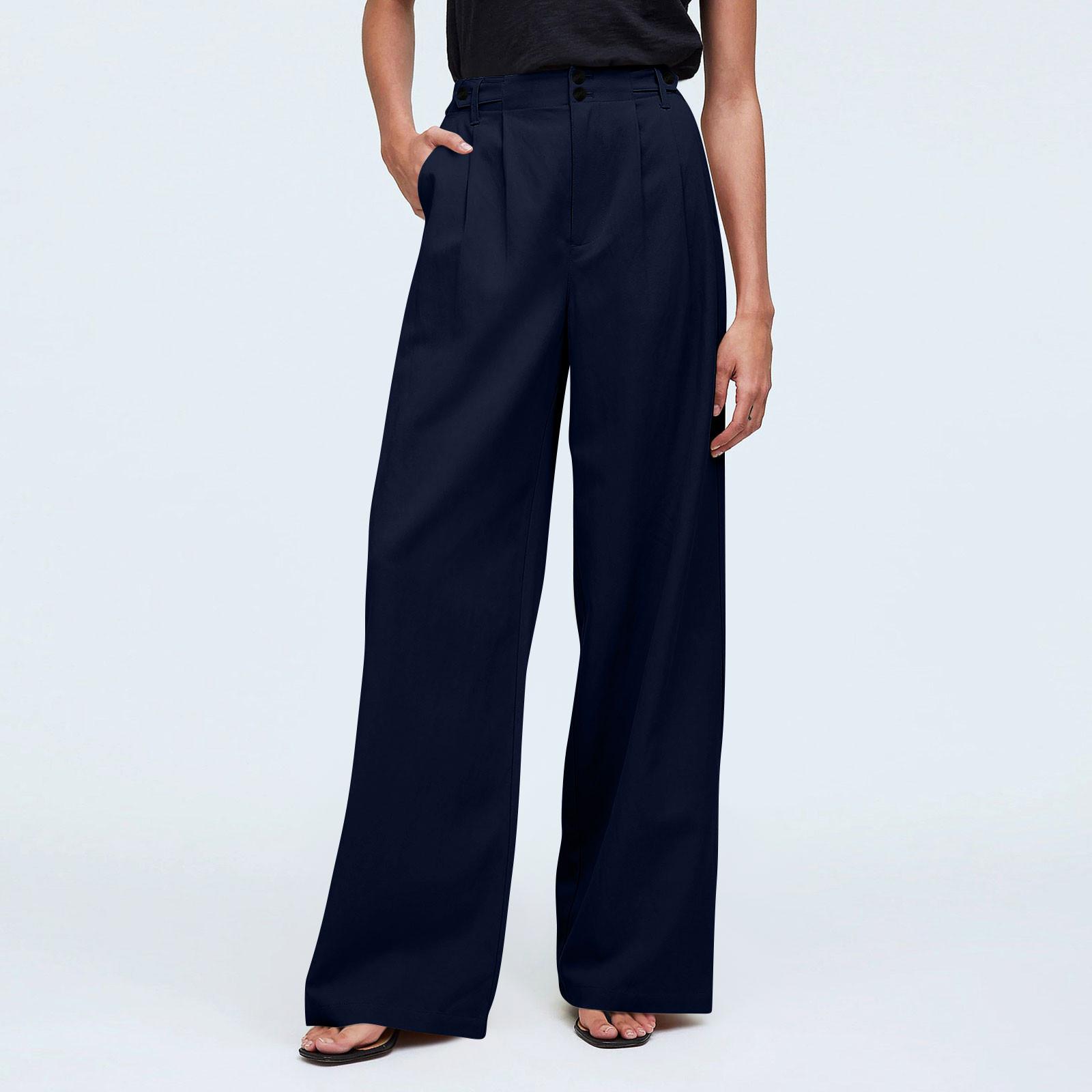 

Женские повседневные однотонные широкие брюки с высокой талией, повседневные плиссированные брюки с карманами M