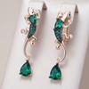 Green Natural Zircon Lizard Drop Earrings For Women  Rose Gold And Black Plating Vintage Animal Daily Punk Jewelry