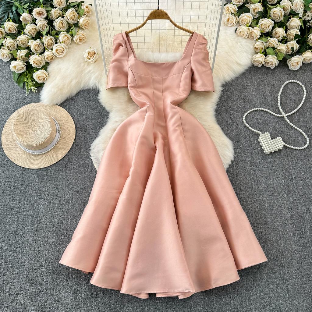 Rochie de bal de vară pentru femei, vintage, cu mâneci bufante, cu guler pătrat, petrecere de seară, rochii de prințesă