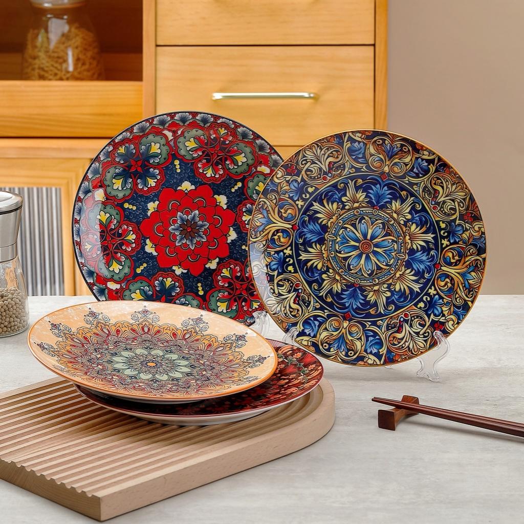 Bohemia Ceramic Large Plate Set Household Steak Plate Western Plate Creative Breakfast Plate Dish Plate Restaurant Flat Plate