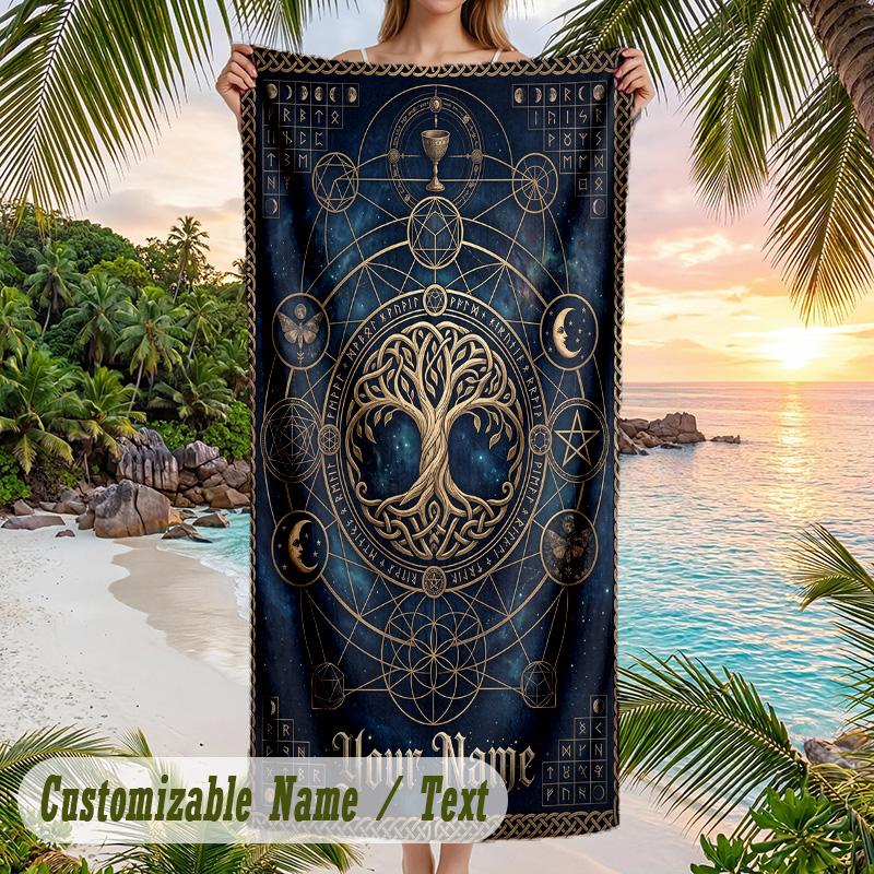 Witchcraft Theme Beach Towel Personalized Custom Name & Text Soft Quick Dry Beach Towel for Swimming Travel