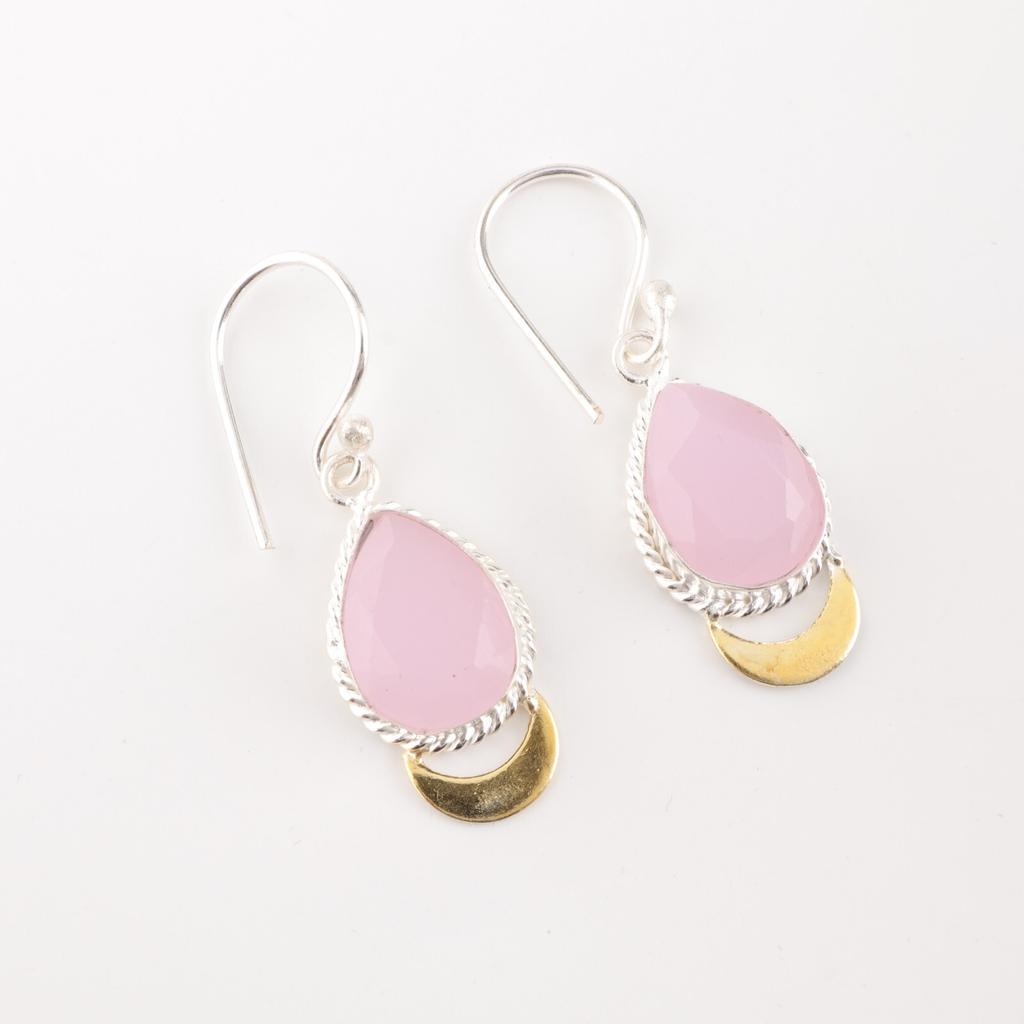 Rose Chalcedony Gemstone 925 Solid Silver Handmade Jewelry Dangle Earrings 1.5" EE-162-14