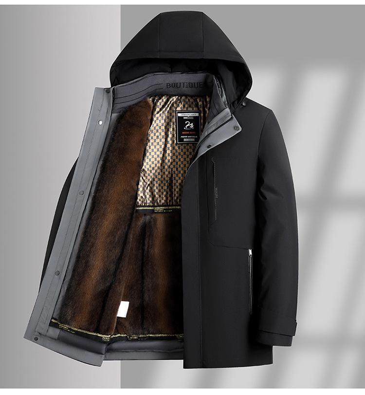 Men's Middle-Aged & Elderly Plus Velvet Warm Winter Down Jacket with Goose Down Liner