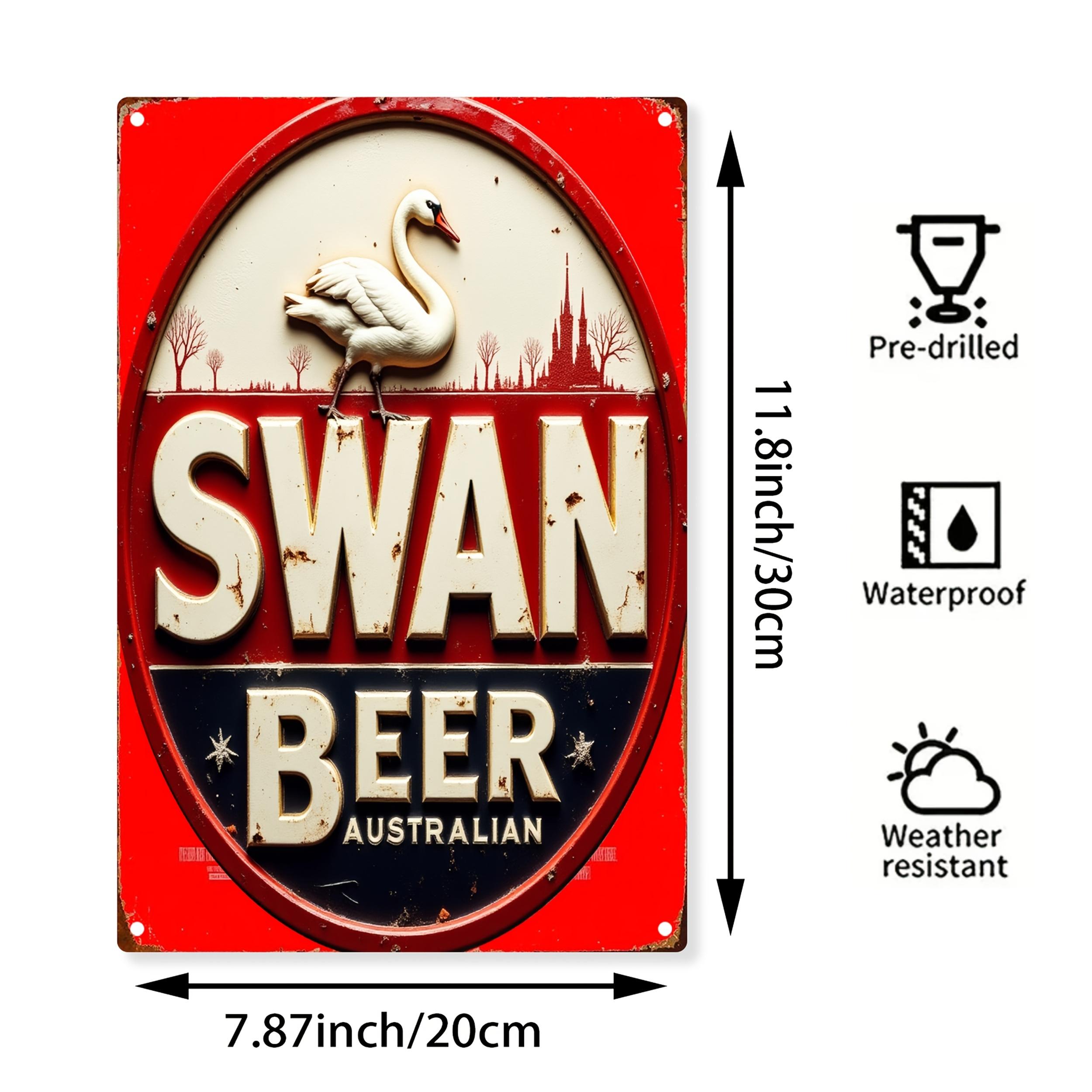 

Vintage Australian Swan Beer Metal Sign x Iron Wall Art with Red Background White Swan City Skyline 20x30cm（7.8x11.8inch）