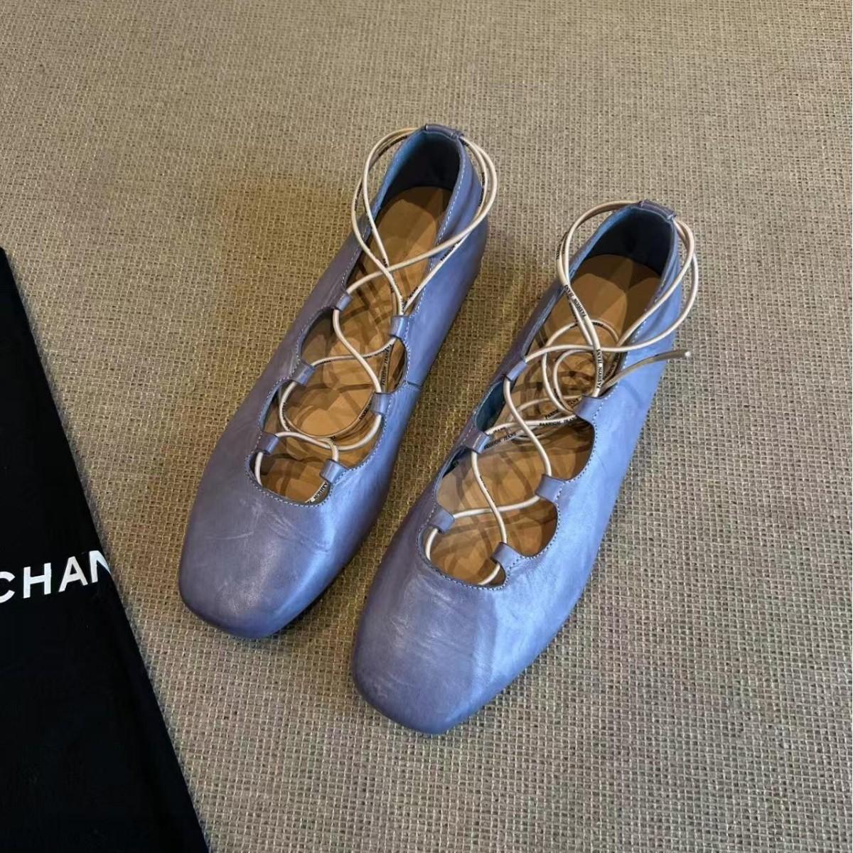 

Sheepskin version~ Genuine leather British style ballet small leather shoes versatile inner height increase cross lace up fashion temperament single s 40 фиолетовый