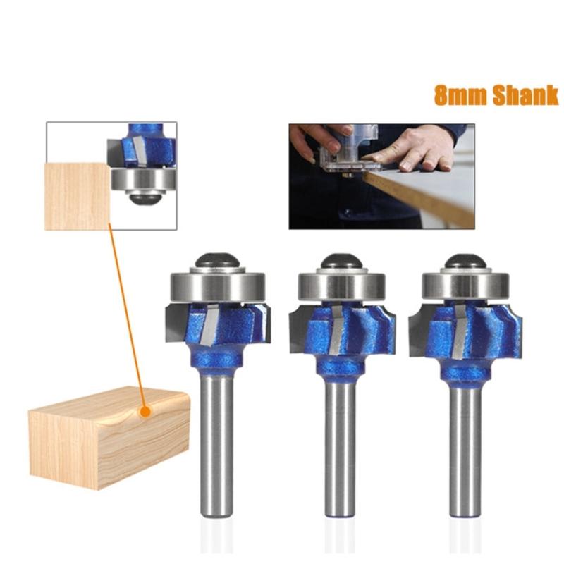 Pack of 3 Router Bit Set Including 3 Size for Efficient Edges Rounding In Furniture and Decorative Woodworking Projects