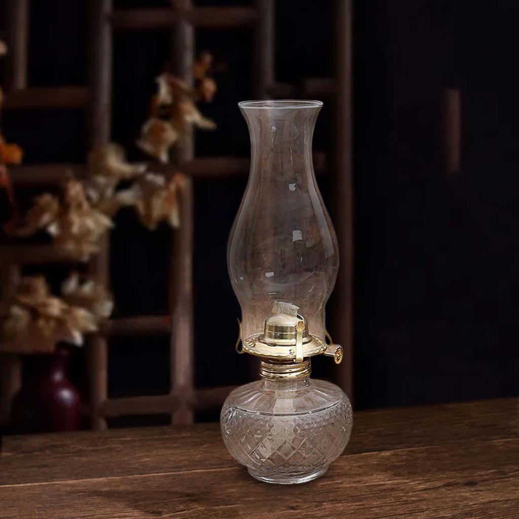 Retro Style Kerosene Oil Lamp Durable Altar Supplies with Lamp Wick Windproof Glass for Church Hiking Holiday Bedroom Christmas
