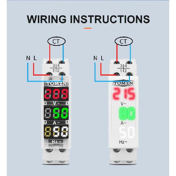 Din Rail 3in1 Single Phase Ampere Voltage Frequency Meter Ac 0-99Hz 100A Voltmeter Indicator LED Digital Display 110V 230V TOMZN