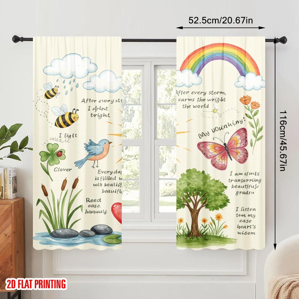 2pcs 2D flat printing Curtains Sweet Moments Gentle Spirit Kindness Fabric Without Electricity Seasonal Party & Holiday Decor