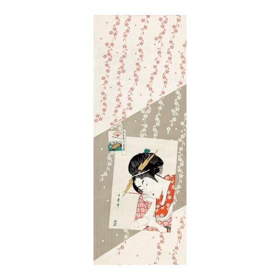 Yamamoto Jin Shoten Ukiyo-e Double Gauze Tenugui Towel - Bijin Hana Ogi by Utamaro