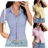 2026 Cross-border European and American Women's Clothing Amazon Summer New Casual Versatile V-neck Striped Short-sleeved Shirt and Top
