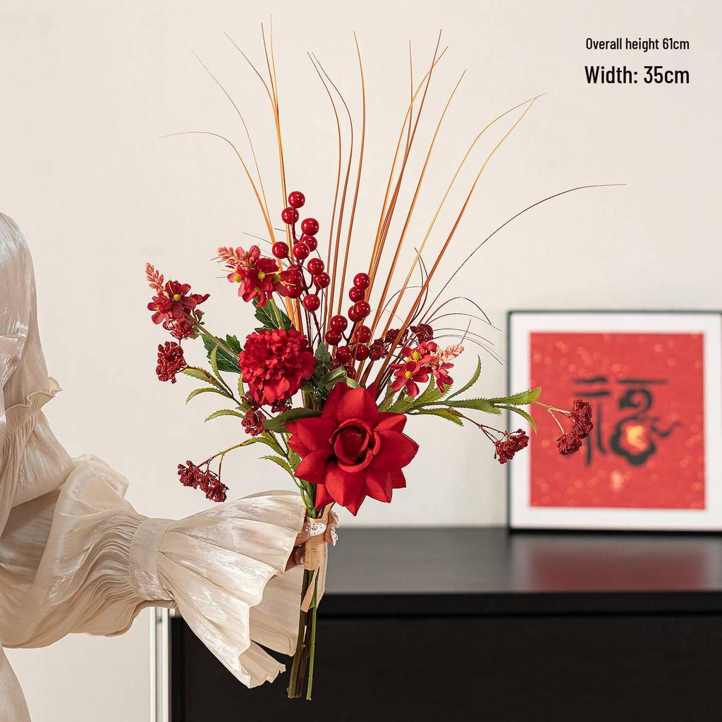 Spring Festival Red Fruit Faux Flower Arrangement for New Year, Wedding, Living Room, or Dining Table Décor