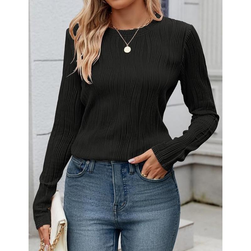 BITCED Women's Fashion Casual Long Sleeve O-Neck Blouses & Shirts