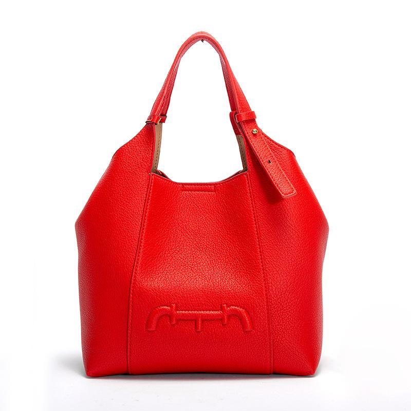 Spring Simple Solid Color Design, Women's Fashion, Large Capacity, Exquisite, Niche and Versatile Hand-held Bucket Bag