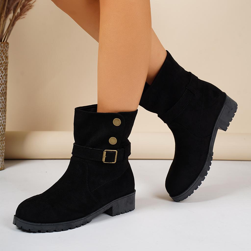 Große Größe Ärmel kurze Stiefel Damen 2025 neu Retro Britischer Stil Ritterstiefel Französische mittelhohe Schaft Damenstiefel