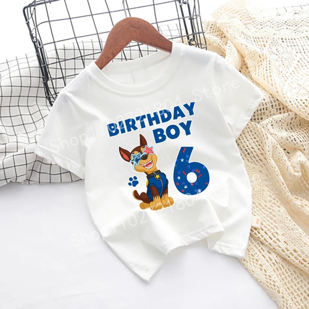 PAW Patrol Nummer T-Shirt Kurzarm Rundhals Baumwolle Jungen Geburtstagskleidung Niedlich Cartoon Mode Anime Druck Hip Hop Oberteile