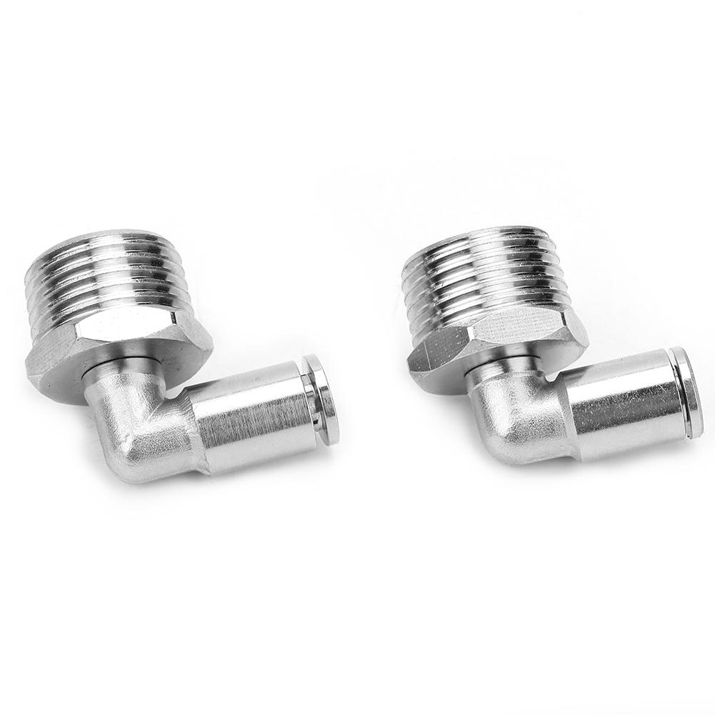 2Pcs All Copper Nickel Plated 6mm Pneumatic Quick Connector+90 Degrees BSPP Male Thread(12"")
