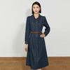 Elegantes Damen-Denim-Langarmkleid in mittlerer Länge