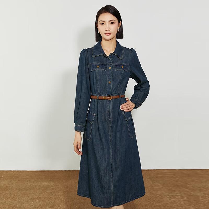 Elegantes Damen-Denim-Langarmkleid in mittlerer Länge