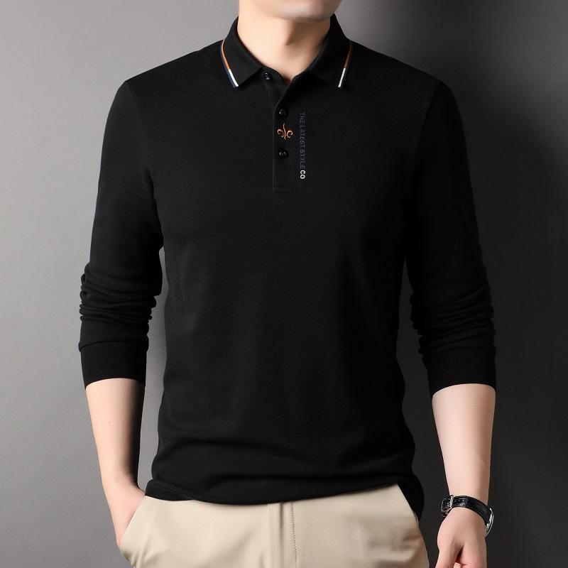 Lapel Long-sleeved T-shirt Men's Embroidered Trendy T-shirt Spring and Autumn New Men's Polo Top