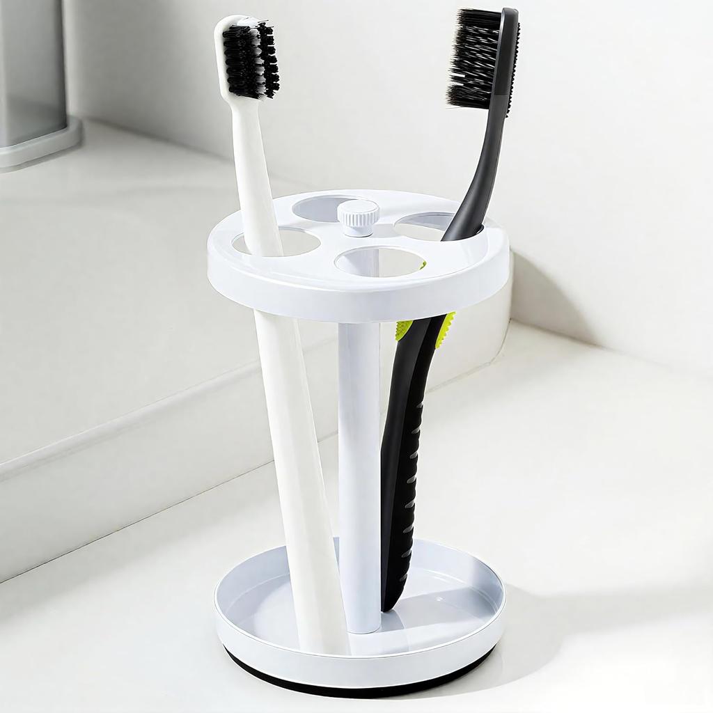 Black Stainless Toothbrush Holder Stand: Rustproof Bathroom Countertop Organizer, 4 Ventilated Slots Hold Manual Toothbrushes, Razor