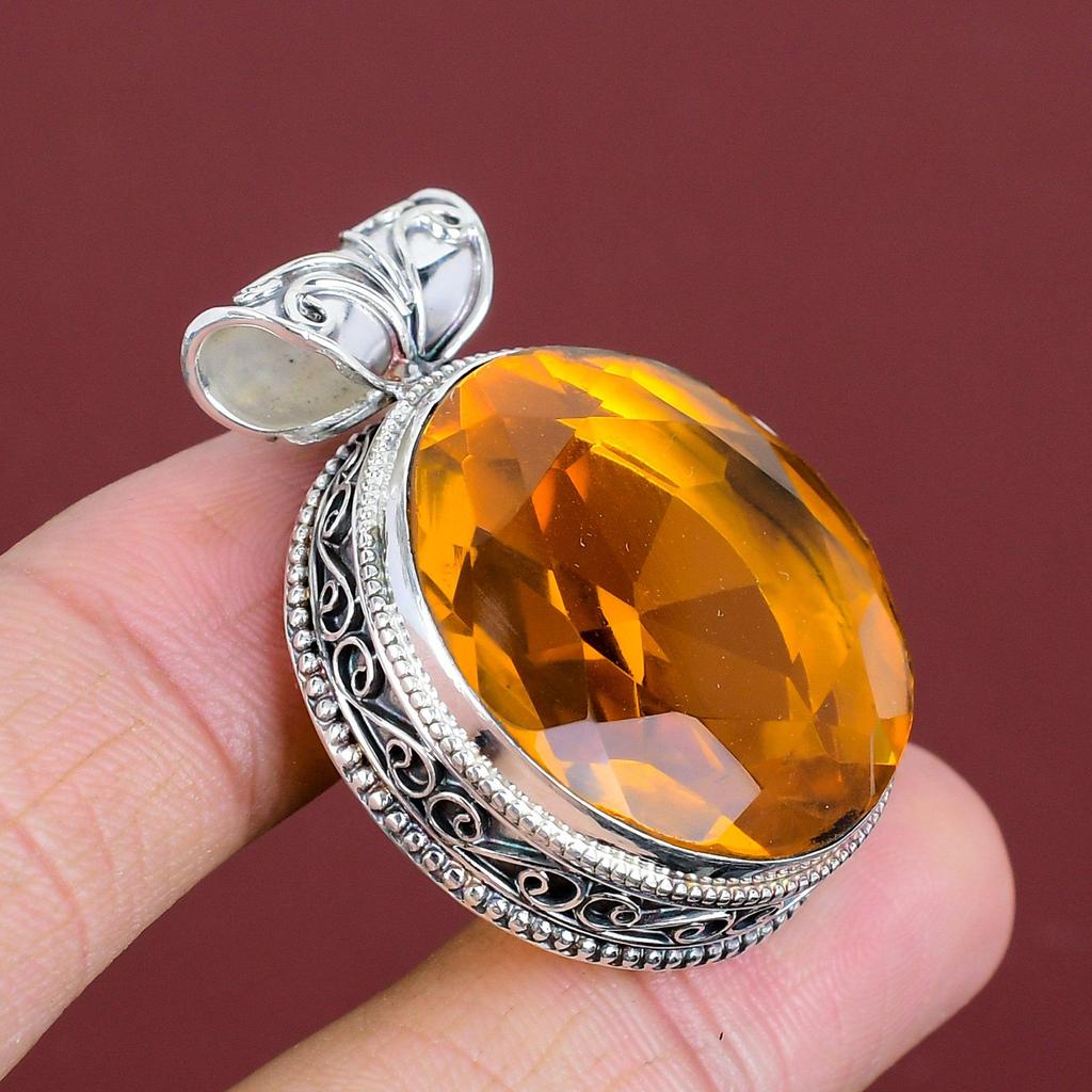 Faceted citrine gemstone pendant 925 sterling silver pendant beautiful vintage pendant birthstone jewelry handmade pendant engagement gifts