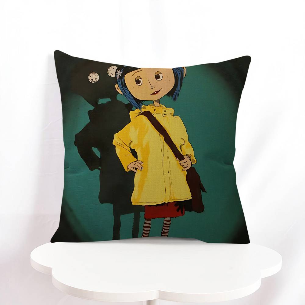 C-Coraline Cartoon Pillowcase Bedroom Sofa Decorative Cushion Cover With Zipper Soft Cushion Cover