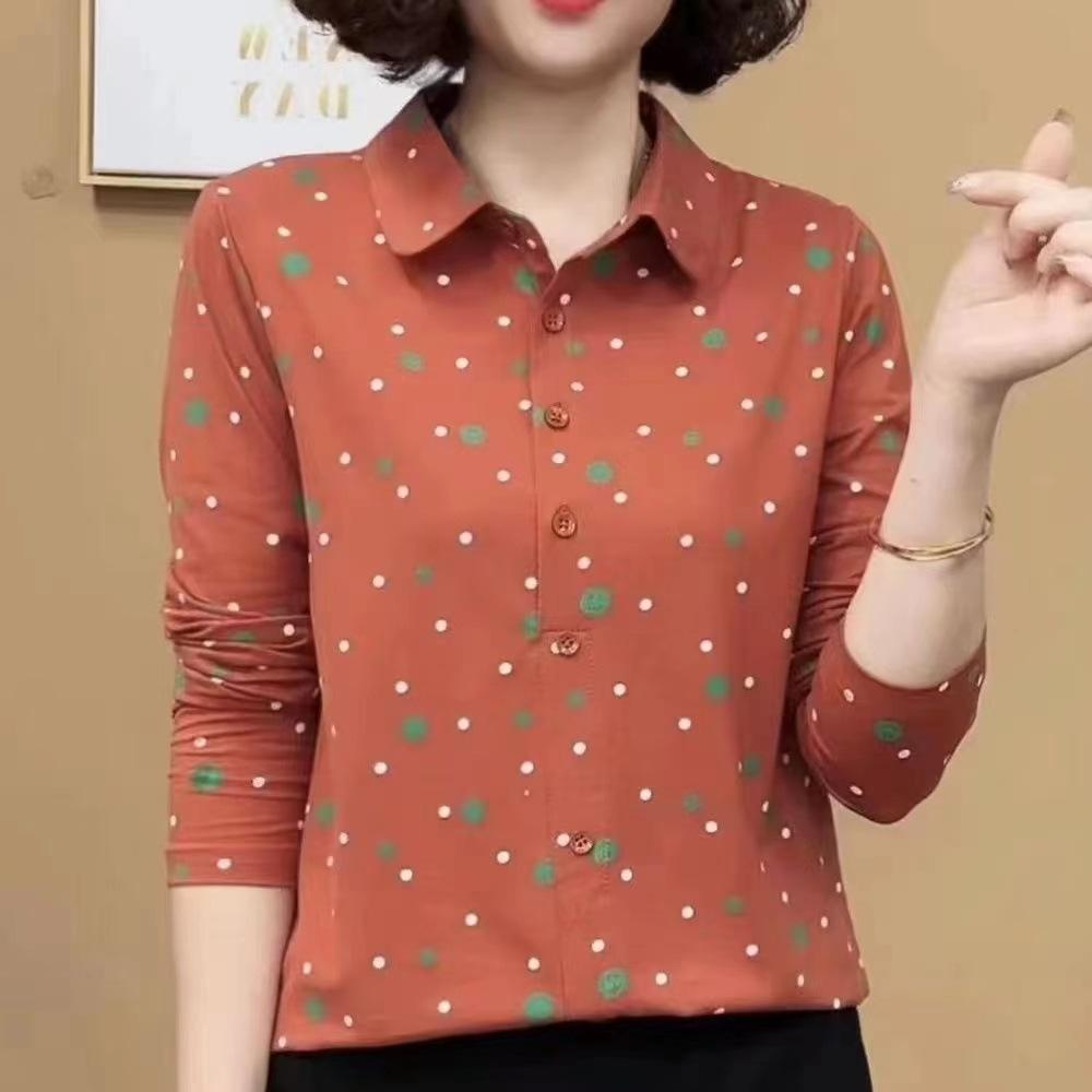 

2025 new middle-aged spring and autumn T-shirt top shirt in the elderly blouse collar bottoming shirt 4XL помаранчевий