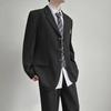 Unisex College Style Single-Breasted Black Jacket with Badge for Spring/Autumn
