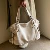 Ladies Large Capacity Brand Handbag Pu Leather Women's Retro Tote Bag Korean Fashion Shoulder Bag Winter White Zipper Handbag