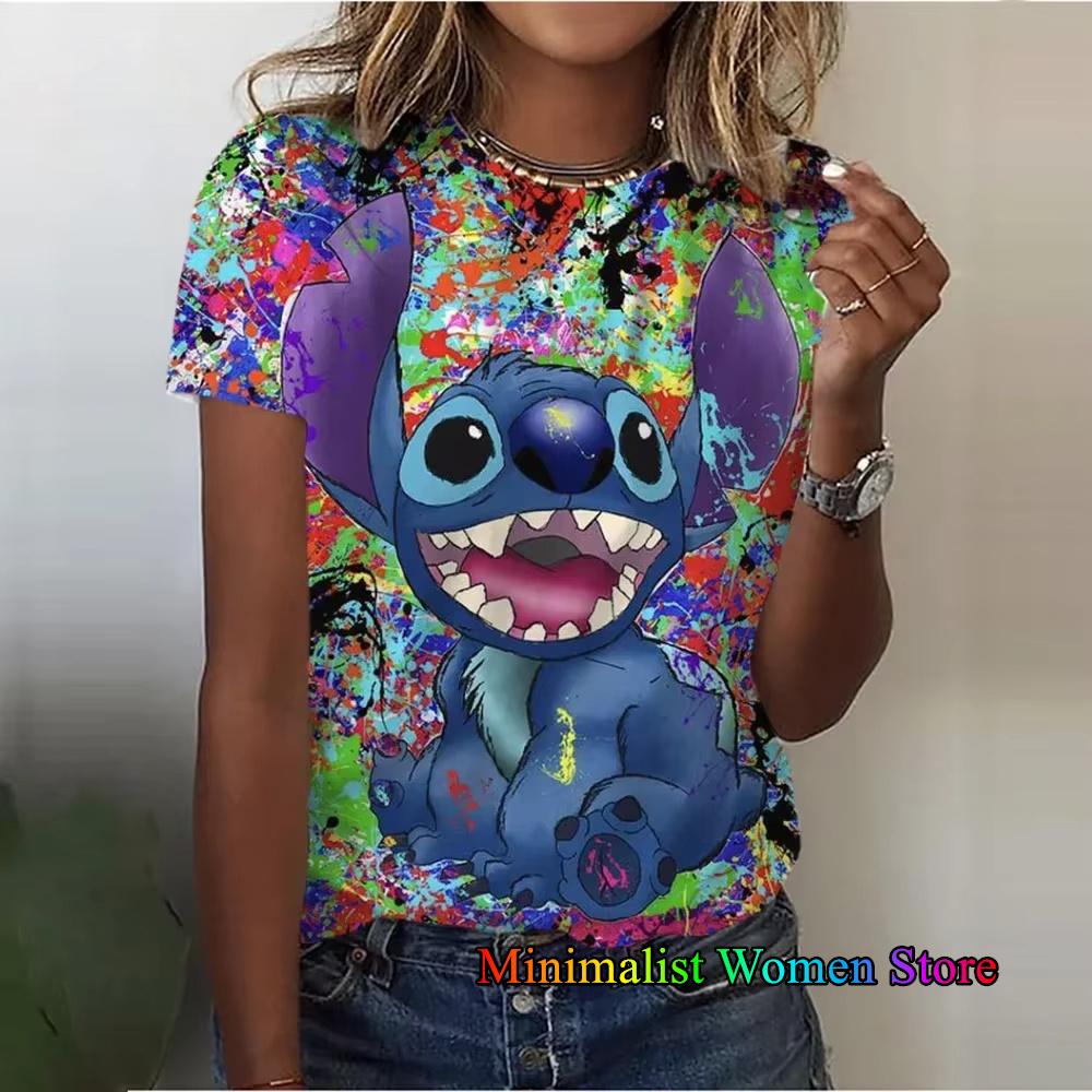 Summer New Disney Lilo Stitch 3D Printed T-shirts For Women Summer Short Sleeve O-neck Tees Casual Fashion Tops