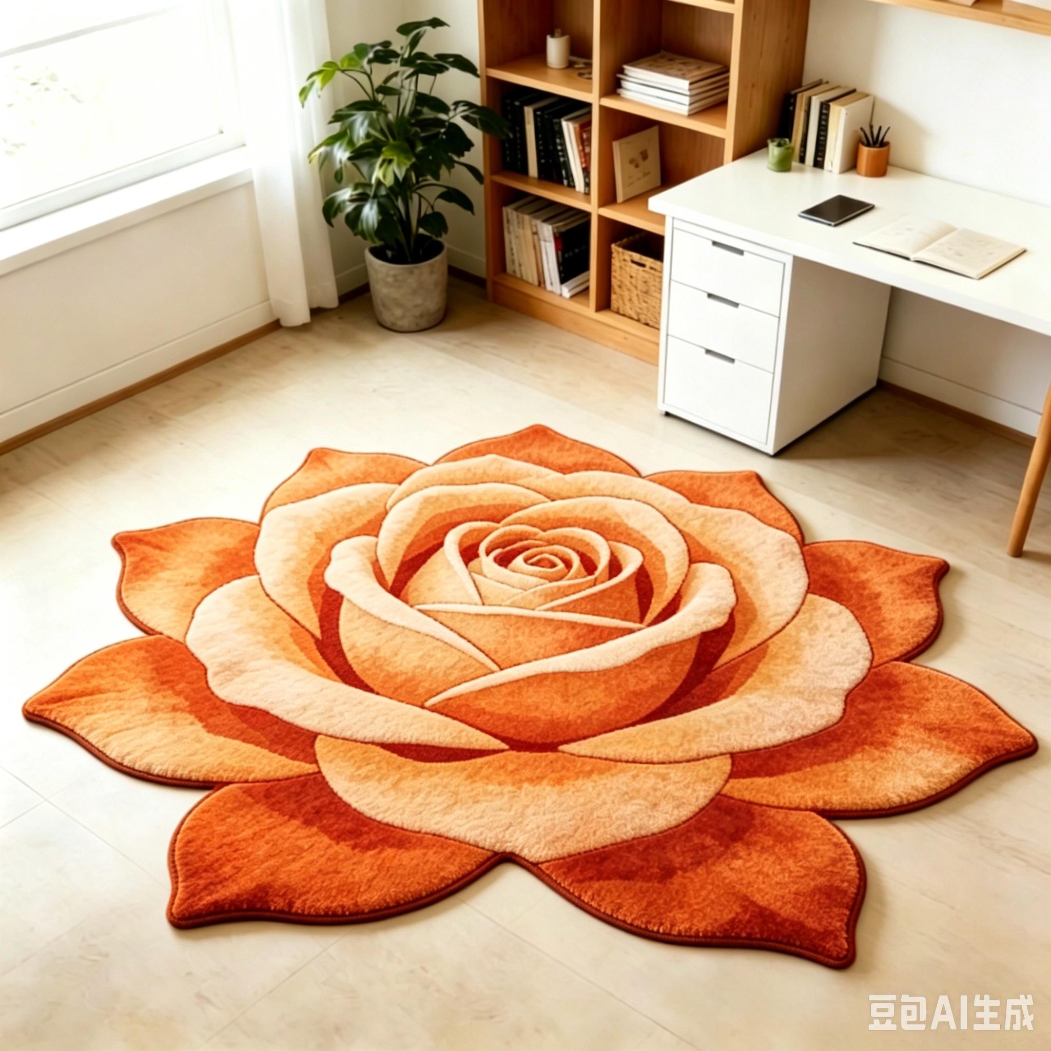 Tapis style français pour salon Tapis moelleux doux de chevet Forme fleur Décor de chambre Tapis rose Tapis épais en peluche pour sol de salon 100x100CM