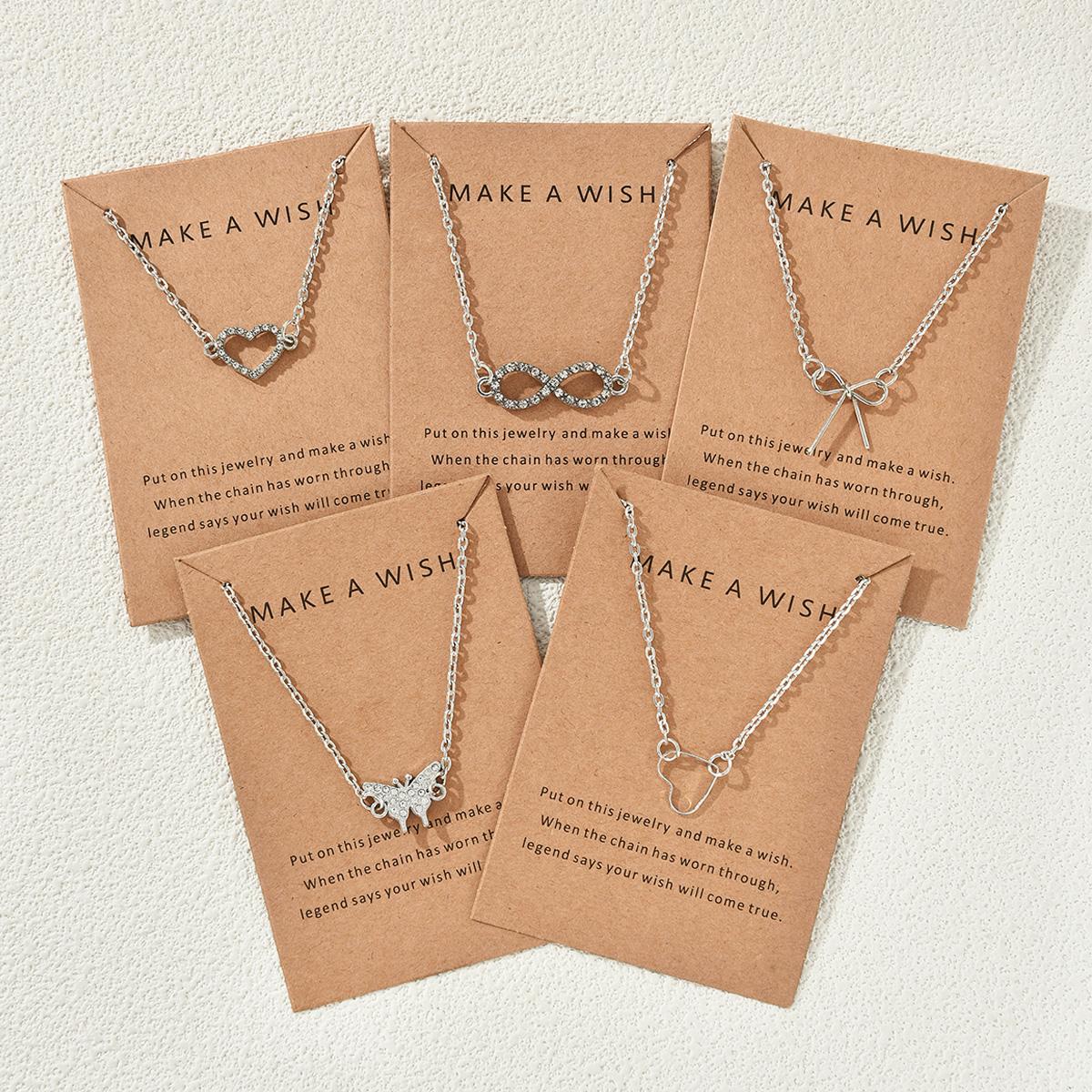 

5Pcs/Set Butterfly Bowknot Heart Crystal Pendant Necklaces Set For Women Simple Silver Color Necklaces Fashion Birthday Jewelry