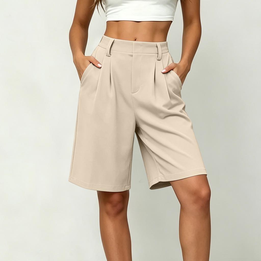 Women Casual Loose Fit Wide Leg Bermuda Shorts with Pockets Mid Length Street Style Five Point Pants Comfortable Everyday Wear