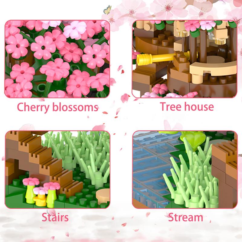 Sakura Tree House Building Blocks Diamond Blocks Japanese Street View Cherry Blossom Model Toys Micro Bricks Toys For Girls Gift
