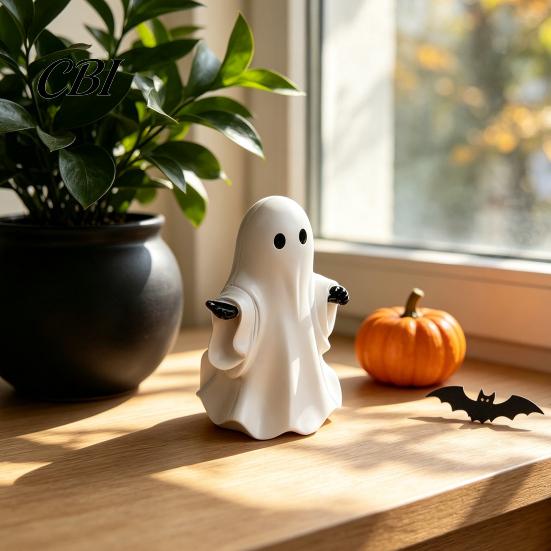 Mini Ghost Statue Cute White Resin Figurine, Miniature Figurine Halloween Decoration, Matte Small Table Ornament Finish Tabletop for Home Shelf Party