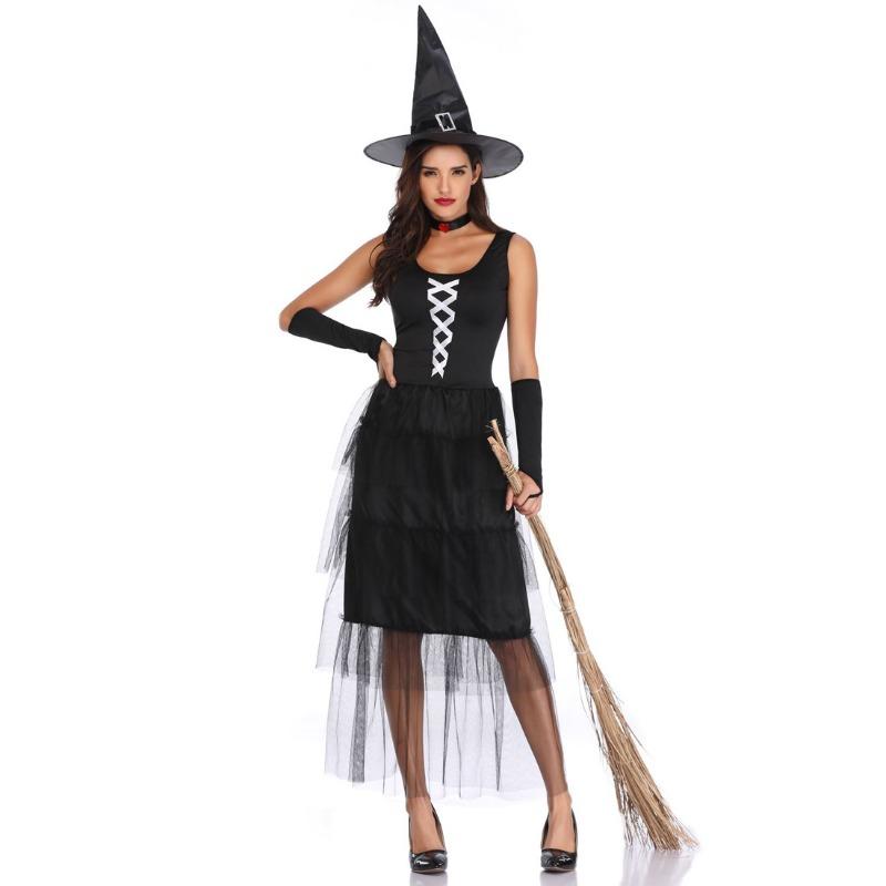 

Хэллоуин Костюм Взрослый Косплей Платье Ведьмы Платье Ведьмы Черная Сетка Платье для Сцены XL