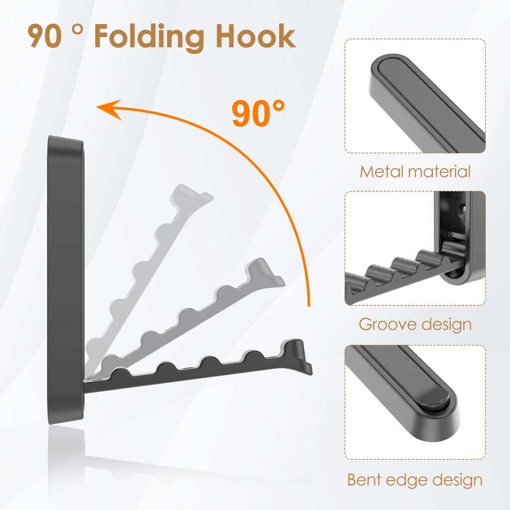 6Pcs Metal Foldable Wall Hook Wall Mounted Coat Hat Clothes hanger Hook for home Bedroom Self-Adhesive wall hook with Screws