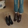 Women'S New Autumn/Winter Square Headed Leather Sheepskin Elastic High Heels Calf Chelsea Short Boots
