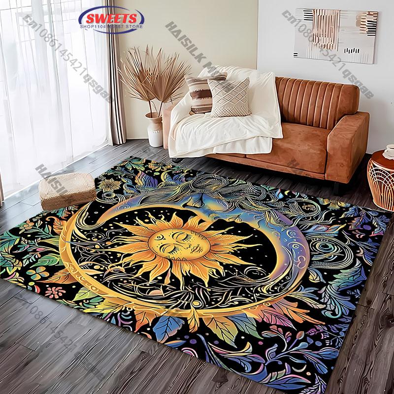 Golden Sun and Moon Design Rug for Living Rooms Carpet for Home Sofa Bedroom, Gift