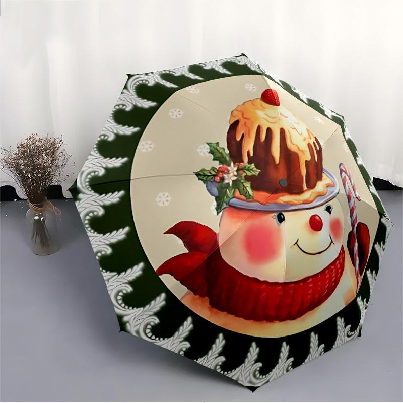 1pc Christmas, Cake Automatic Opening/Closing Folding Umbrella with 8 Ribs, Plastic Handle, Windproof Portable Sunshade Umbrella yy251222214