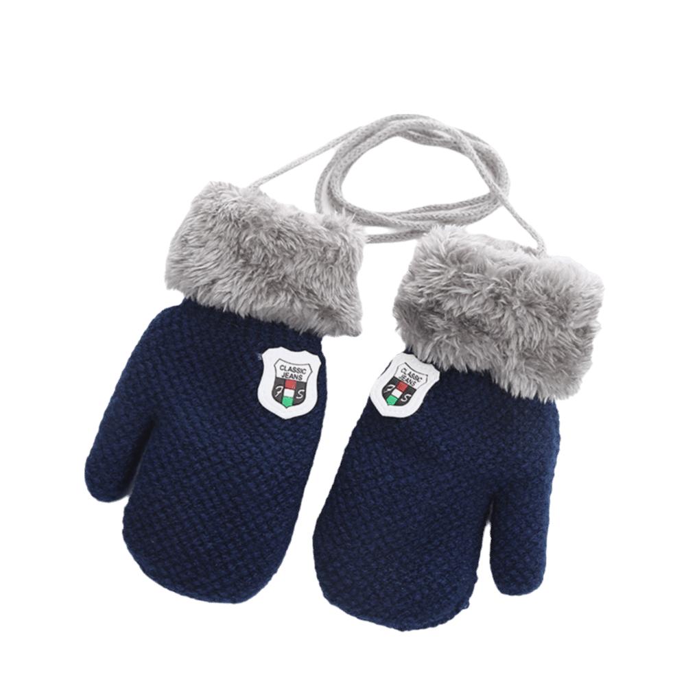 

Детские плюшевые вязаные варежки с подвеской на шею, милые толстые теплые детские перчатки темно-синий