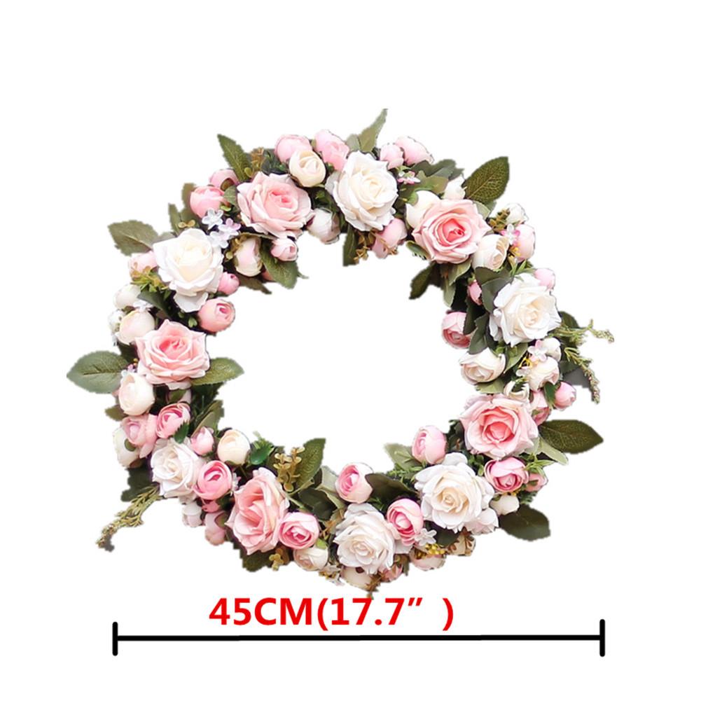 45CM Elegant Pink Peony Wreath Garland Floriation Decoration Hanging for Door Wedding Festival