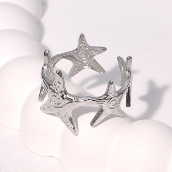 Finger Ring Universal Basic Stacking Style Adjustable Open Band Stainless Steel Texture Star Shape Finger Band Jewelry Gift