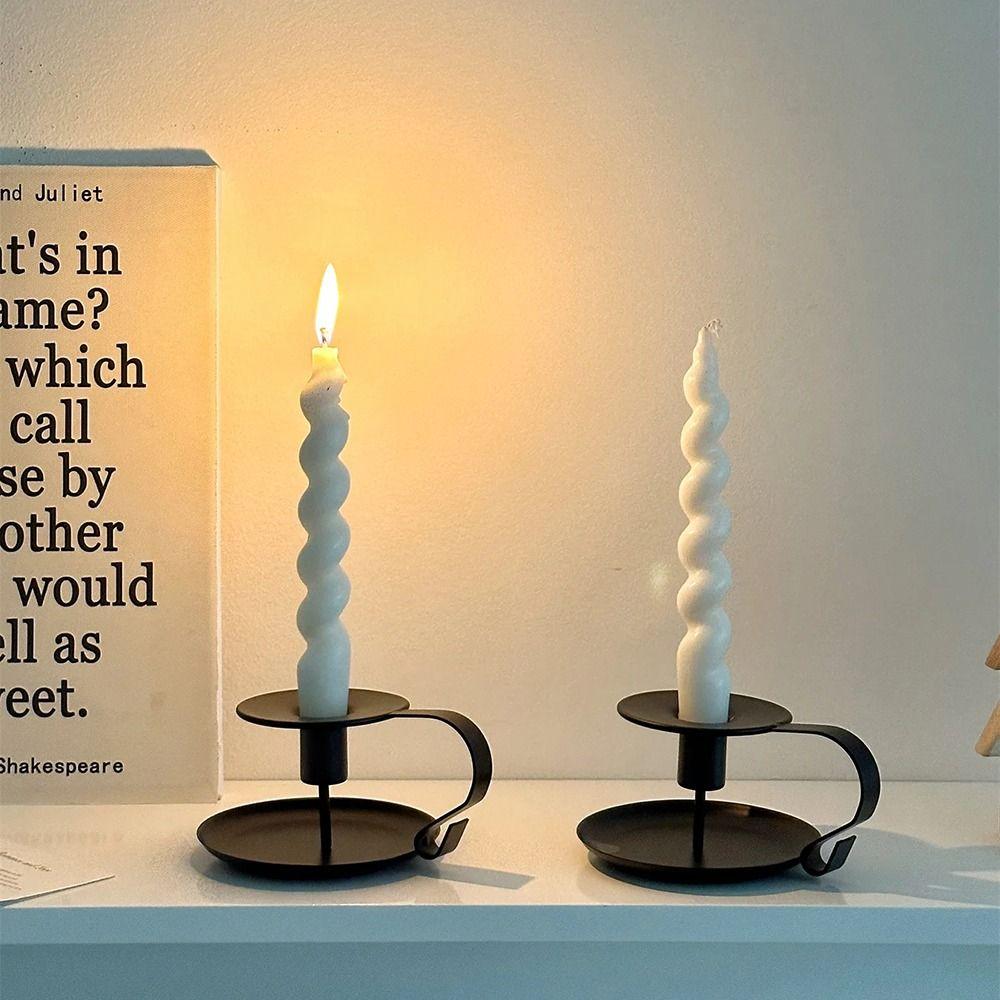 European Style Handheld Metal Candlestick with Handle Tabletop Candles Stand Birthday