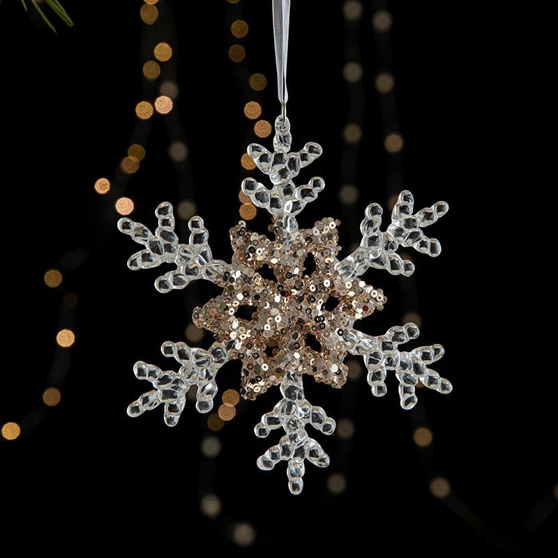 Cross-border Christmas Decorations Sequins Acrylic Pendant Transparent Snow Pendant Christmas Tree Scene Layout Props